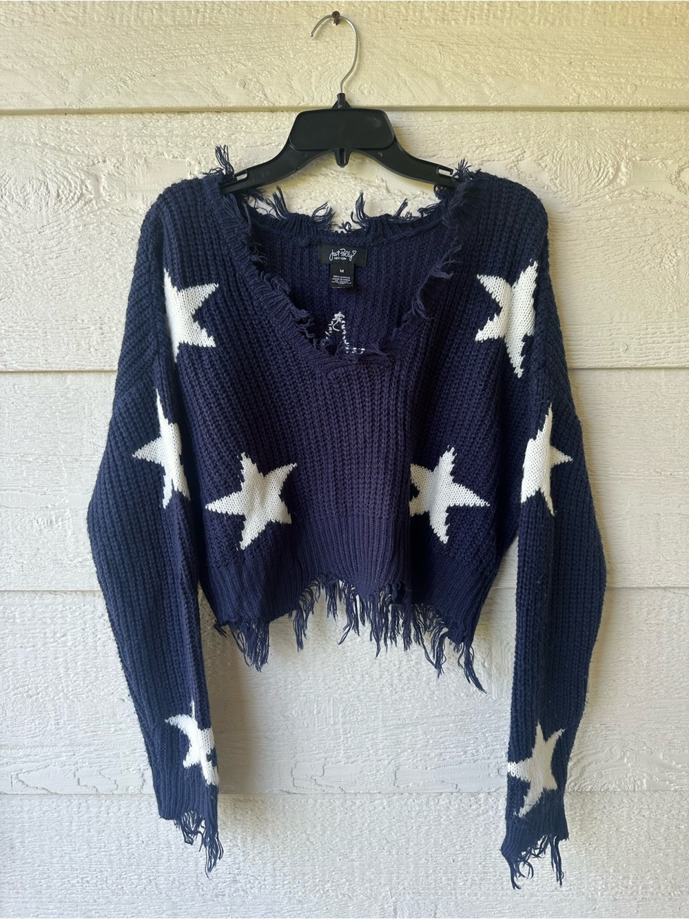 Navy blue star cropped sweater